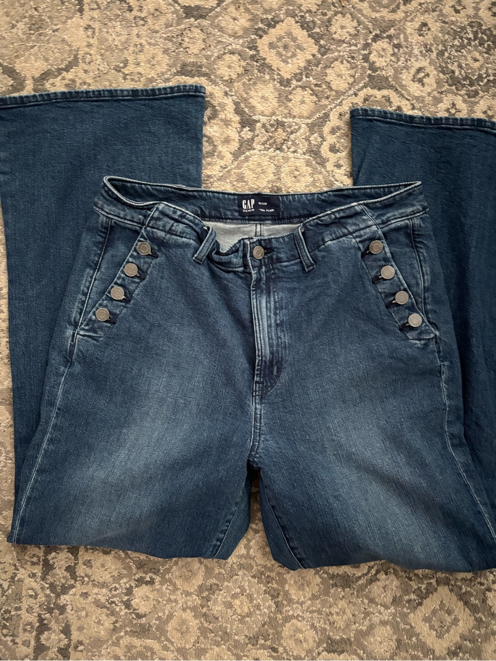 GAP Women's Dark Blue Wide-Leg Jeans with Button-Trim Pockets